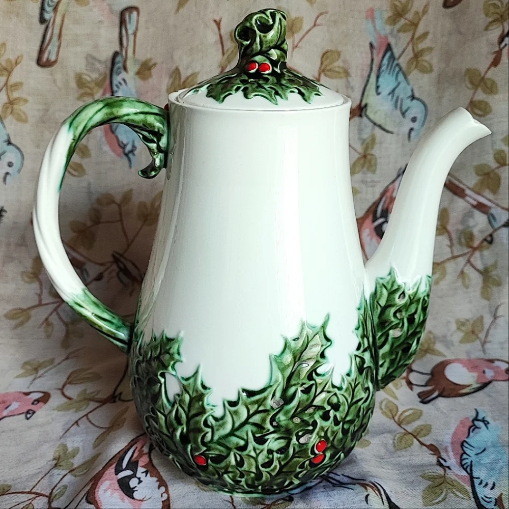 Teapot Christmas Rose By Lefton Vintage Coffee Pot Server Carafe Holiday FLAWS - Picture 2 of 14